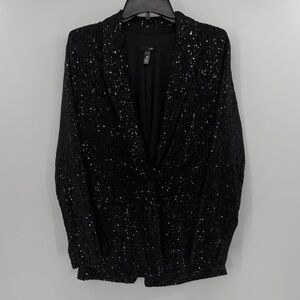 Aqua Women's One Button Full Sequin Blazer - Black - Small - NWT